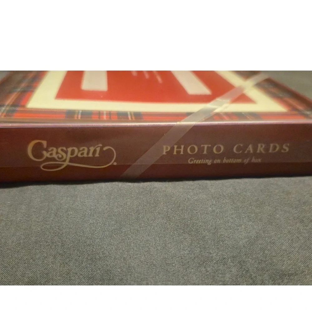 Caspari Royal Plaid Photo Christmas Cards Boxed Set 8ct Red Tartan Retired NOS
